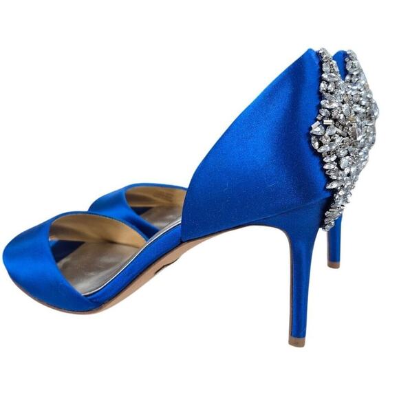 Badgley Mischka Nilla Crystal Sapphire Blue Peep Toe Heels 9M US $245 like Kiara - Picture 4 of 7